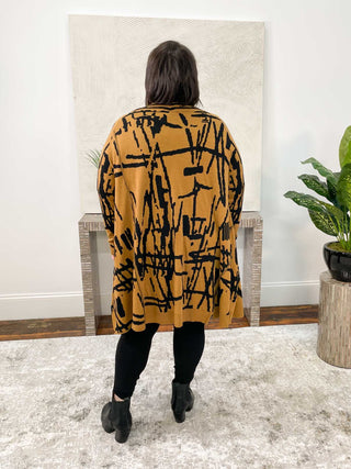 Noen Sketch Pattern Open Sweater Cardigan, Camel/Black - Statement Boutique