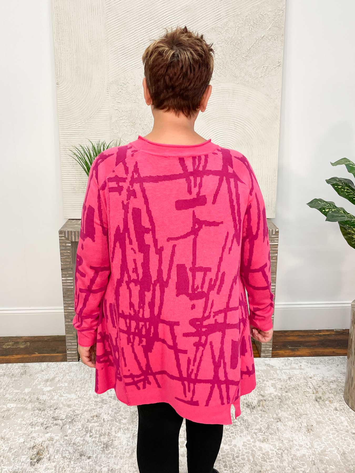 Noen Sketch Pattern Trapeze Sweater, Pink Multi - Statement Boutique