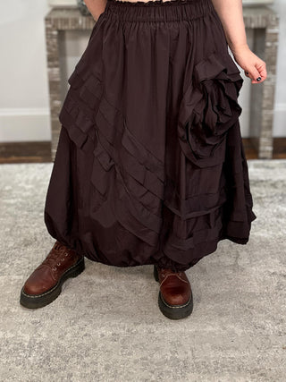 Taffeta Rosette Detail Skirt, Dark Brown