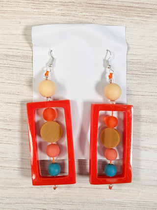 Nusantara Inc. Abacus Resin Earrings, Orange/Ochre/Cream - Statement Boutique