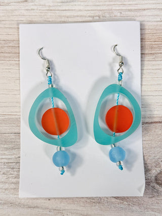 Nusantara Inc. Asymmetric Resin Earrings, Aqua/Orange/Blue - Statement Boutique