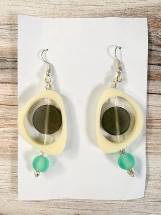 Nusantara Inc. Asymmetric Resin Earrings, Cream/Grey/Aqua - Statement Boutique