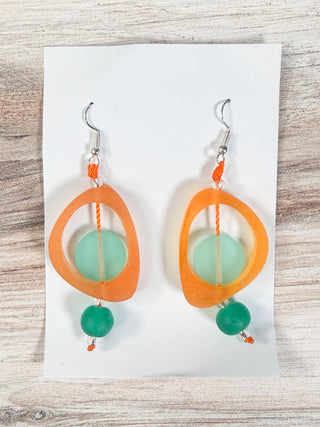 Nusantara Inc. Asymmetric Resin Earrings, Orange/Aqua/Green - Statement Boutique