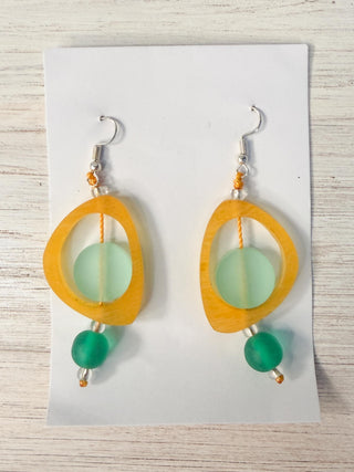 Nusantara Inc. Asymmetric Resin Earrings, Yellow/Aqua/Green - Statement Boutique