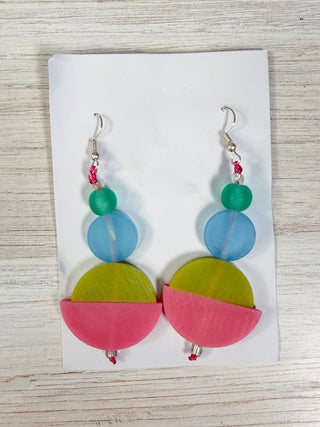 Nusantara Inc. Half Moon Resin Earrings, Pink/Lime/Blue - Statement Boutique
