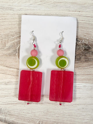 Nusantara Inc. Rectangular Resin Earrings, Fuchsia/Lime - Statement Boutique