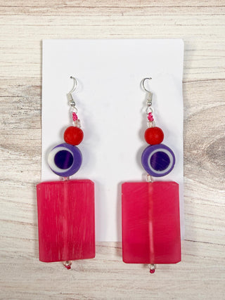 Nusantara Inc. Rectangular Resin Earrings, Fuchsia/Purple - Statement Boutique