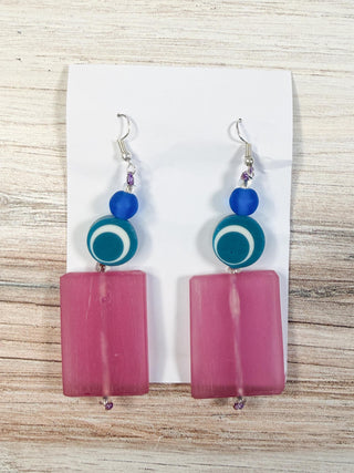 Nusantara Inc. Rectangular Resin Earrings, Pink/Teal - Statement Boutique