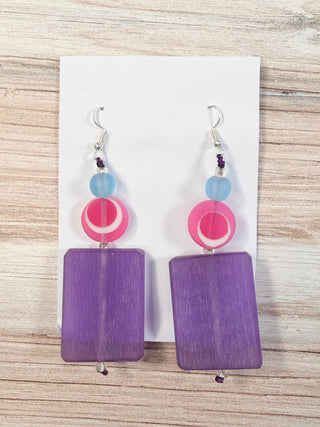 Nusantara Inc. Rectangular Resin Earrings, Purple/Fuchsia - Statement Boutique