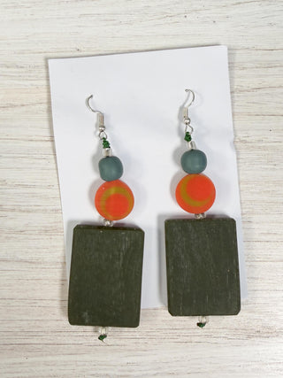 Nusantara Inc. Rectangular Resin Earrings, Slate/Orange - Statement Boutique