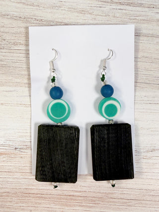 Nusantara Inc. Rectangular Resin Earrings, Slate/Turquoise - Statement Boutique