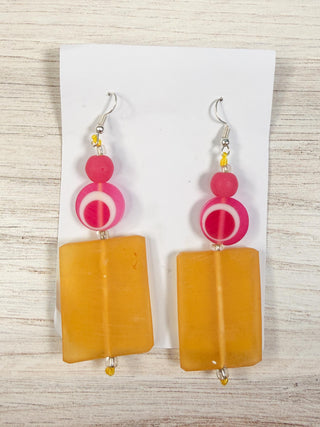 Nusantara Inc. Rectangular Resin Earrings, Yellow/Fuchsia - Statement Boutique