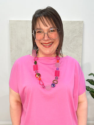 Nusantara Inc. Resin Shapes Necklace, Fuchsia/Purple Multi - Statement Boutique