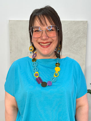 Nusantara Inc. Resin Shapes Necklace, Purple/Turquoise/Yellow - Statement Boutique