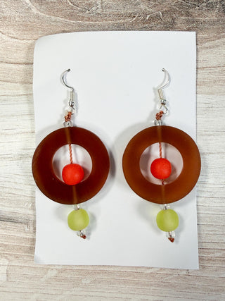 Nusantara Inc. Round Resin Earrings, Brown/Orange - Statement Boutique