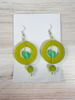 Nusantara Inc. Round Resin Earrings, Lime/Aqua - Statement Boutique