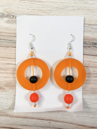 Nusantara Inc. Round Resin Earrings, Orange/Black - Statement Boutique