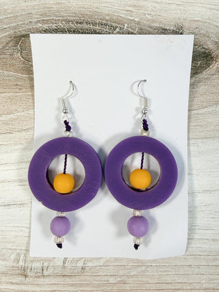 Nusantara Inc. Round Resin Earrings, Purple/Yellow - Statement Boutique