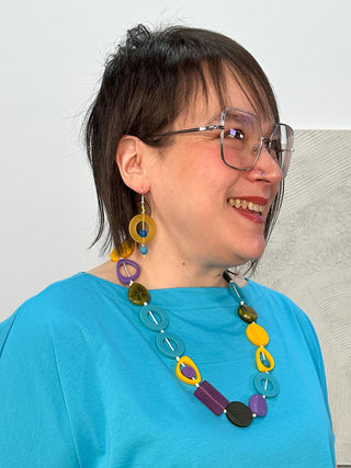 Nusantara Inc. Round Resin Earrings, Yellow/Blue - Statement Boutique