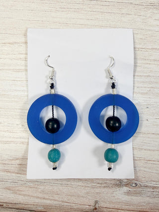 Nusantara Inc. Round Resin Earrings, Blue/Black - Statement Boutique