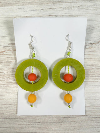 Nusantara Inc. Round Resin Earrings, Lime/Orange - Statement Boutique