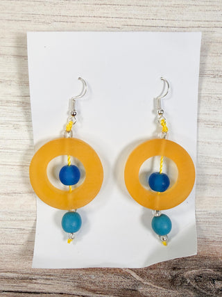Nusantara Inc. Round Resin Earrings, Yellow/Blue - Statement Boutique