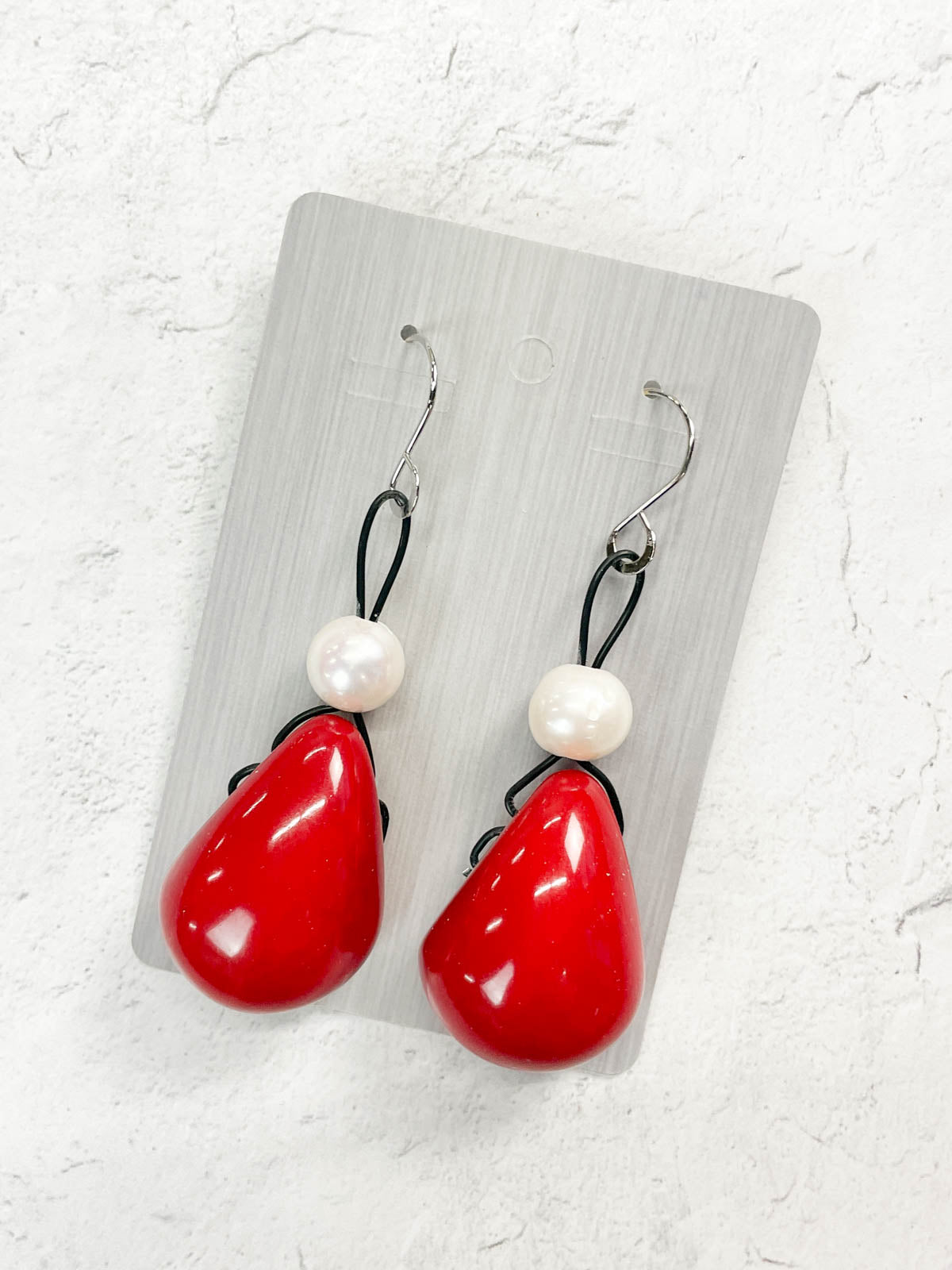 OC Jewelry Pearl Rose Earrings, Red - Statement Boutique