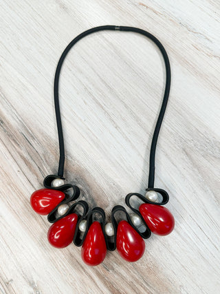 OC Jewelry Pearl Rose Necklace, Red - Statement Boutique
