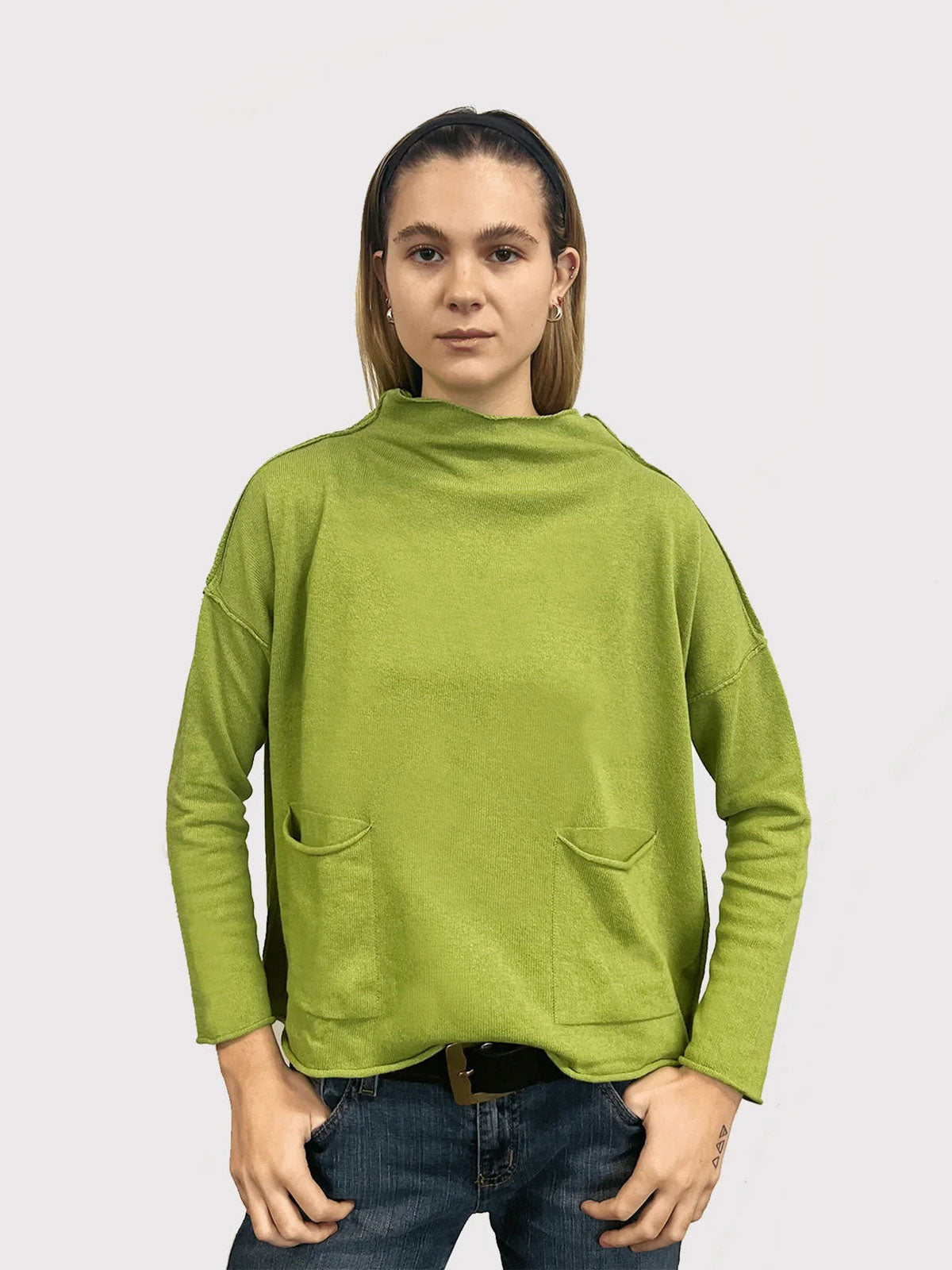 Ozai N Ku Boxy Pocket Sweater, Kiwi - Statement Boutique