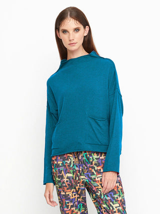 Ozai N Ku Boxy Pocket Sweater, Petrol - Statement Boutique