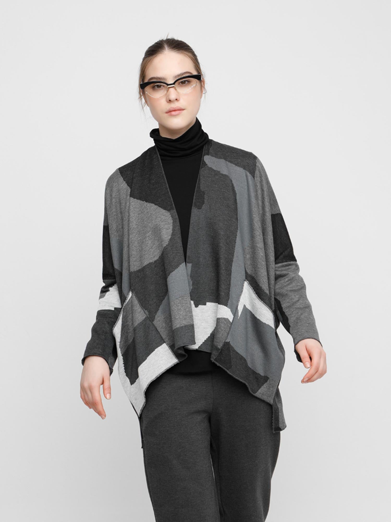 Ozai N Ku Drop Sleeve Open Cardi Jacket, Clouds - Statement Boutique
