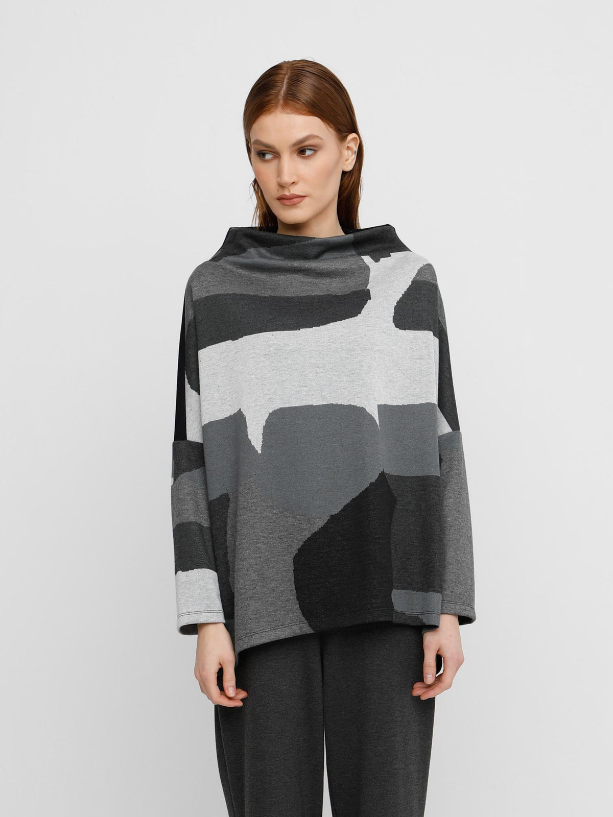 Ozai N Ku Funnel Neck Knit Top, Clouds - Statement Boutique