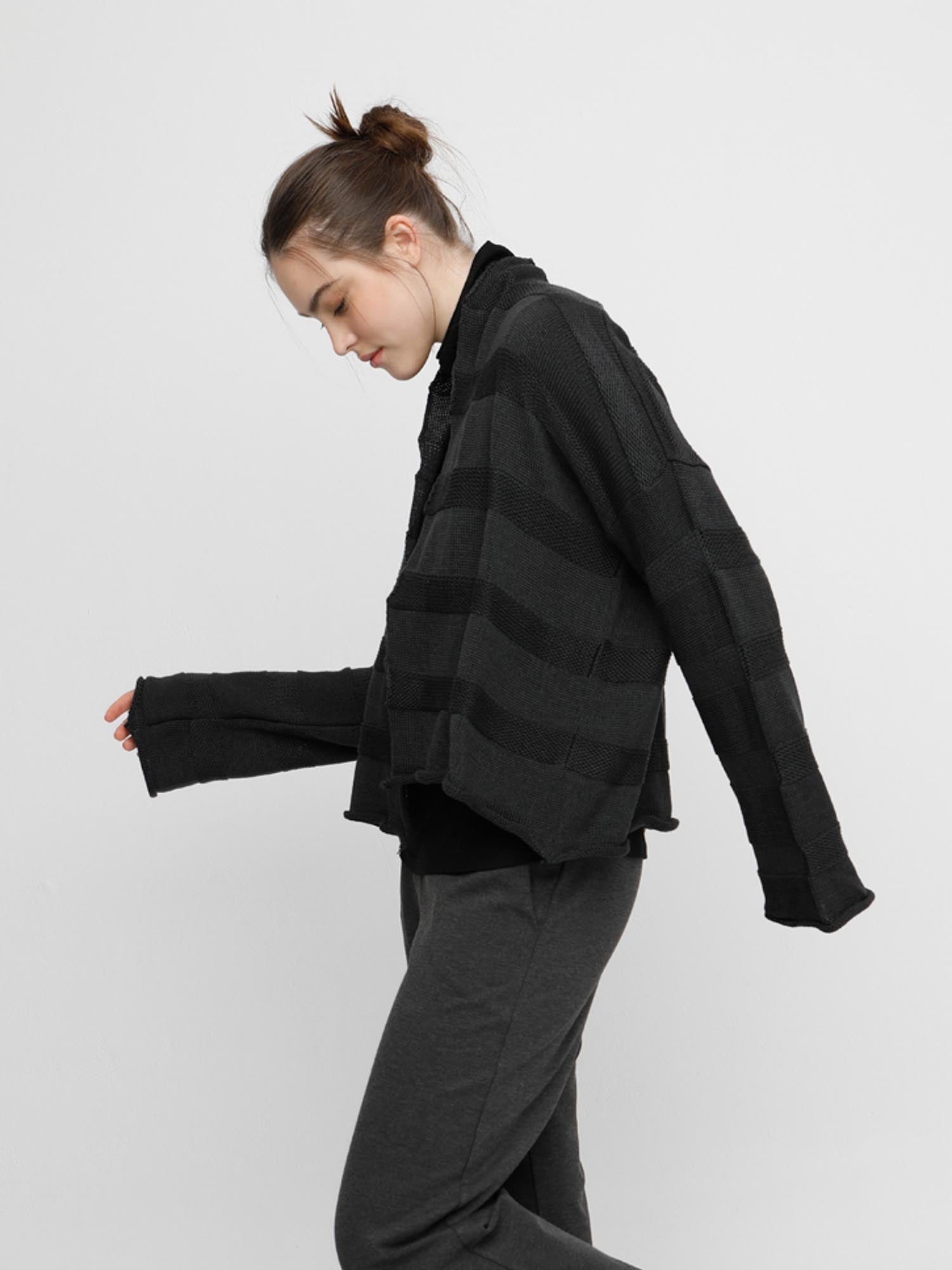 Ozai N Ku Tonal Stripe Cardi Sweater, Charcoal - Statement Boutique