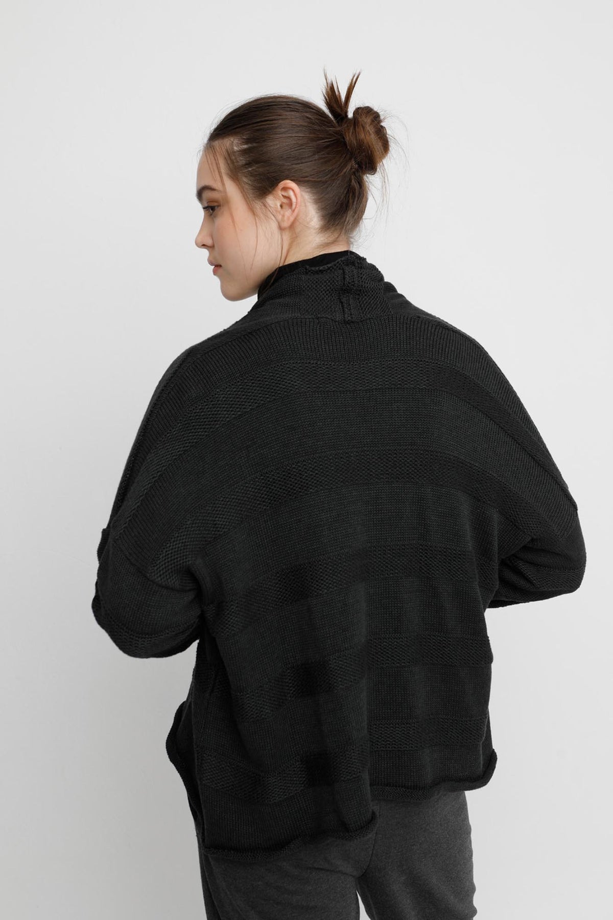 Ozai N Ku Tonal Stripe Cardi Sweater, Charcoal - Statement Boutique