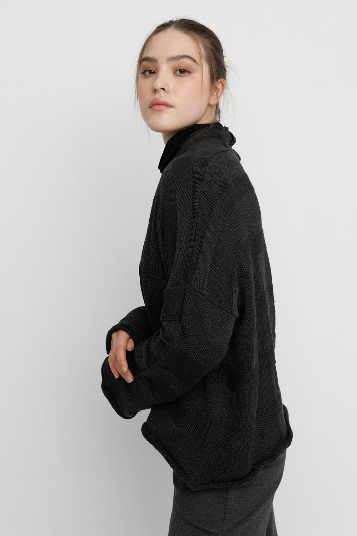 Ozai N Ku Tonal Stripe Cardi Sweater, Charcoal - Statement Boutique