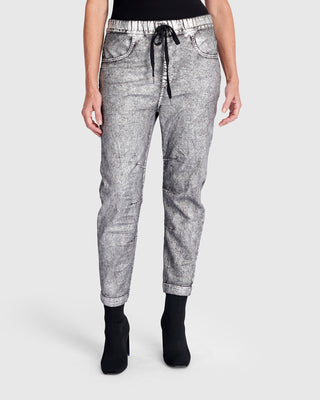 Alembika U.S. Metallic Boyfriend Jogger Jeans, Silver - Statement Boutique
