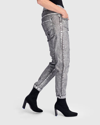 Alembika U.S. Metallic Boyfriend Jogger Jeans, Silver - Statement Boutique