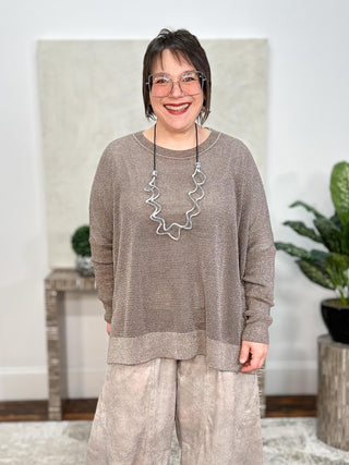 Metallic Seed Stitch Sweater, Turtle/Silver