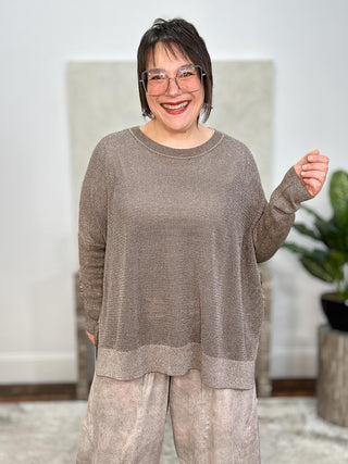 Metallic Seed Stitch Sweater, Turtle/Silver