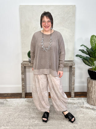 Metallic Seed Stitch Sweater, Turtle/Silver