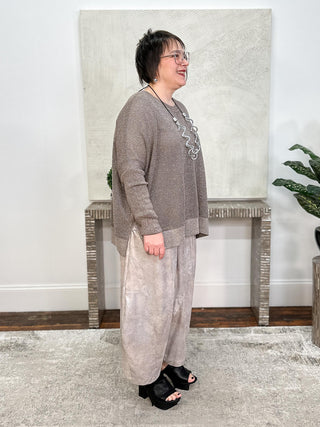 Metallic Seed Stitch Sweater, Turtle/Silver