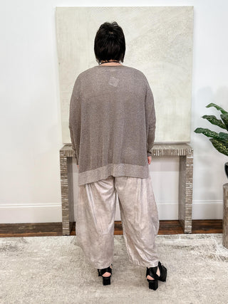 Metallic Seed Stitch Sweater, Turtle/Silver