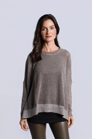 Metallic Seed Stitch Sweater, Turtle/Silver