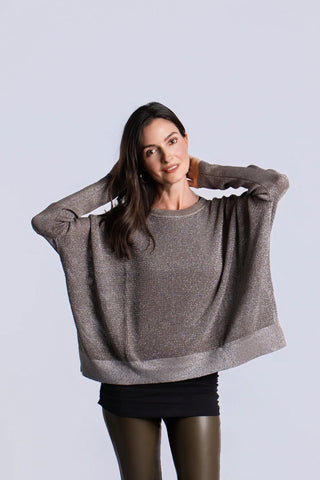 Metallic Seed Stitch Sweater, Turtle/Silver