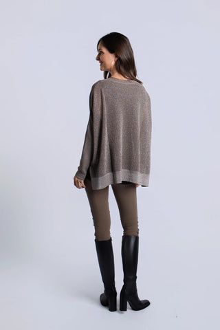 Metallic Seed Stitch Sweater, Turtle/Silver