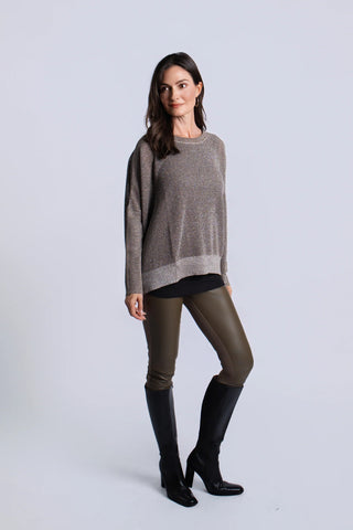 Metallic Seed Stitch Sweater, Turtle/Silver