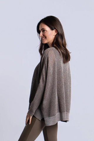 Metallic Seed Stitch Sweater, Turtle/Silver