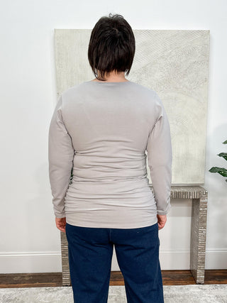 Cotton Lycra Ruched Long Sleeve Top, Titanium