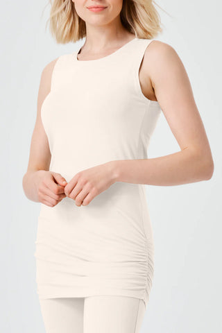 Planet by Lauren G Cotton Lycra Ruched Tank, Stone - Statement Boutique