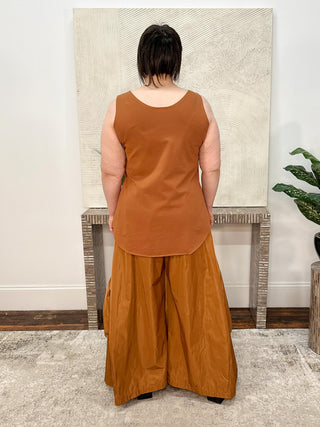 Planet by Lauren G Cotton Lycra Shirttail Tank, Chestnut - Statement Boutique